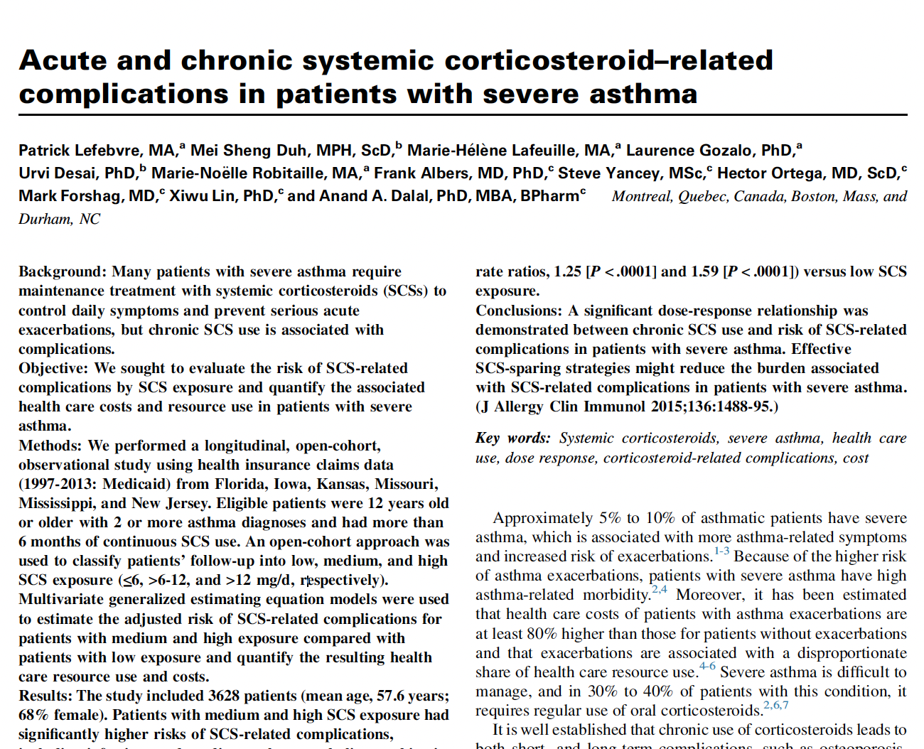 Acute and chronic systemic corticosteroid–related complications in patients with severe asthma
